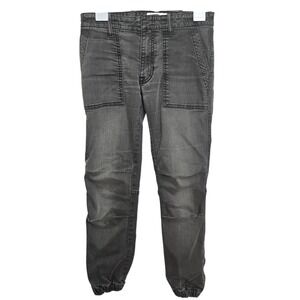 Nili Lotan Gray Denim Military Cargo Cropped Jogger Pants Elastic Hem Size 4